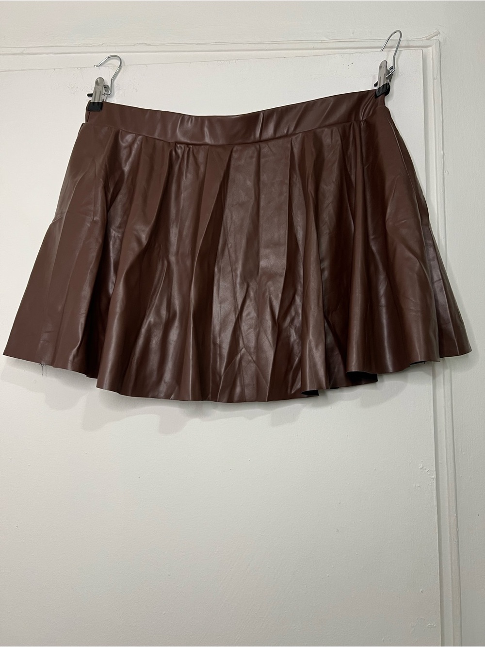 Chocolate Brown Faux Leather Pleated Mini Skirt Y2K